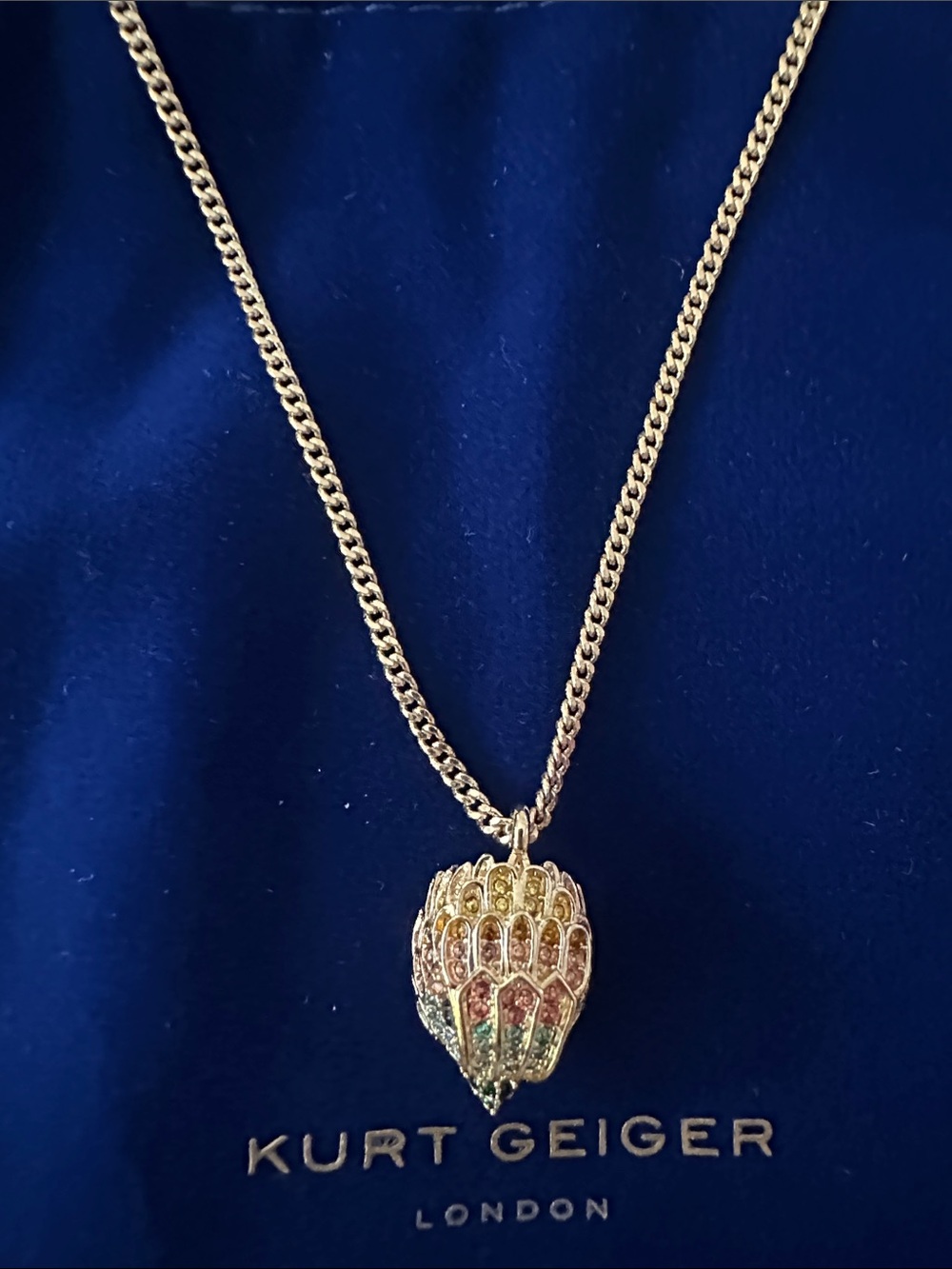 Kurt Geiger Gold Tone Multicolor Pavé Shell Pendant Necklace